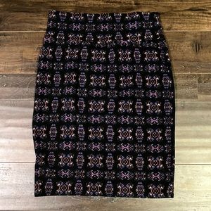 Lularoe Cassie skirt, size small. Black, orange, purple, blue, and white.